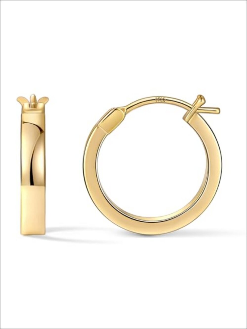 14K Gold Plated Flat Hoop Earrings for Women Hypoallergenic
